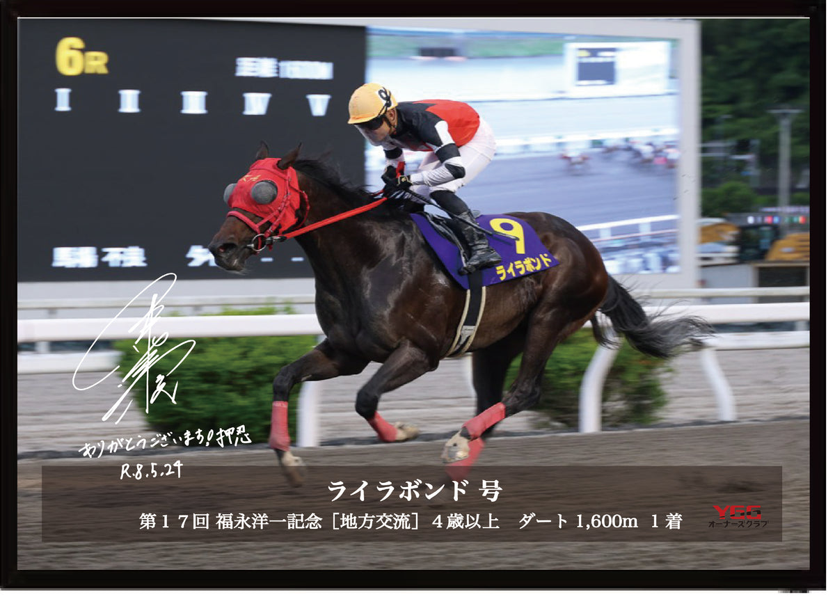 ライラボンド号「第１７回 福永洋一記念［地方交流］４歳以上」勝利記念オリジナル写真プレート (野畑凌騎手のサインプリント入り)
