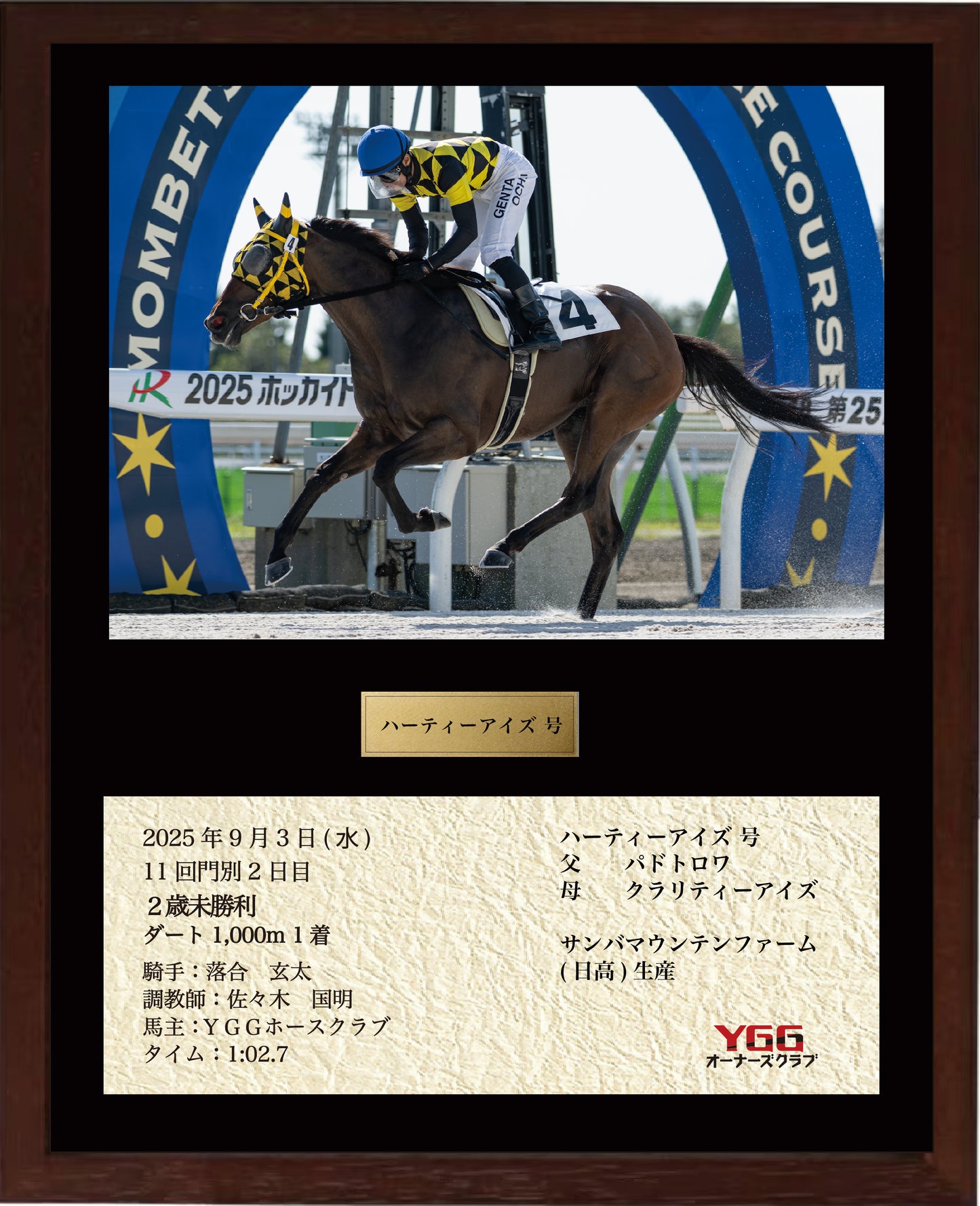 ハーティーアイズ号「２歳未勝利」勝利記念オリジナル額装