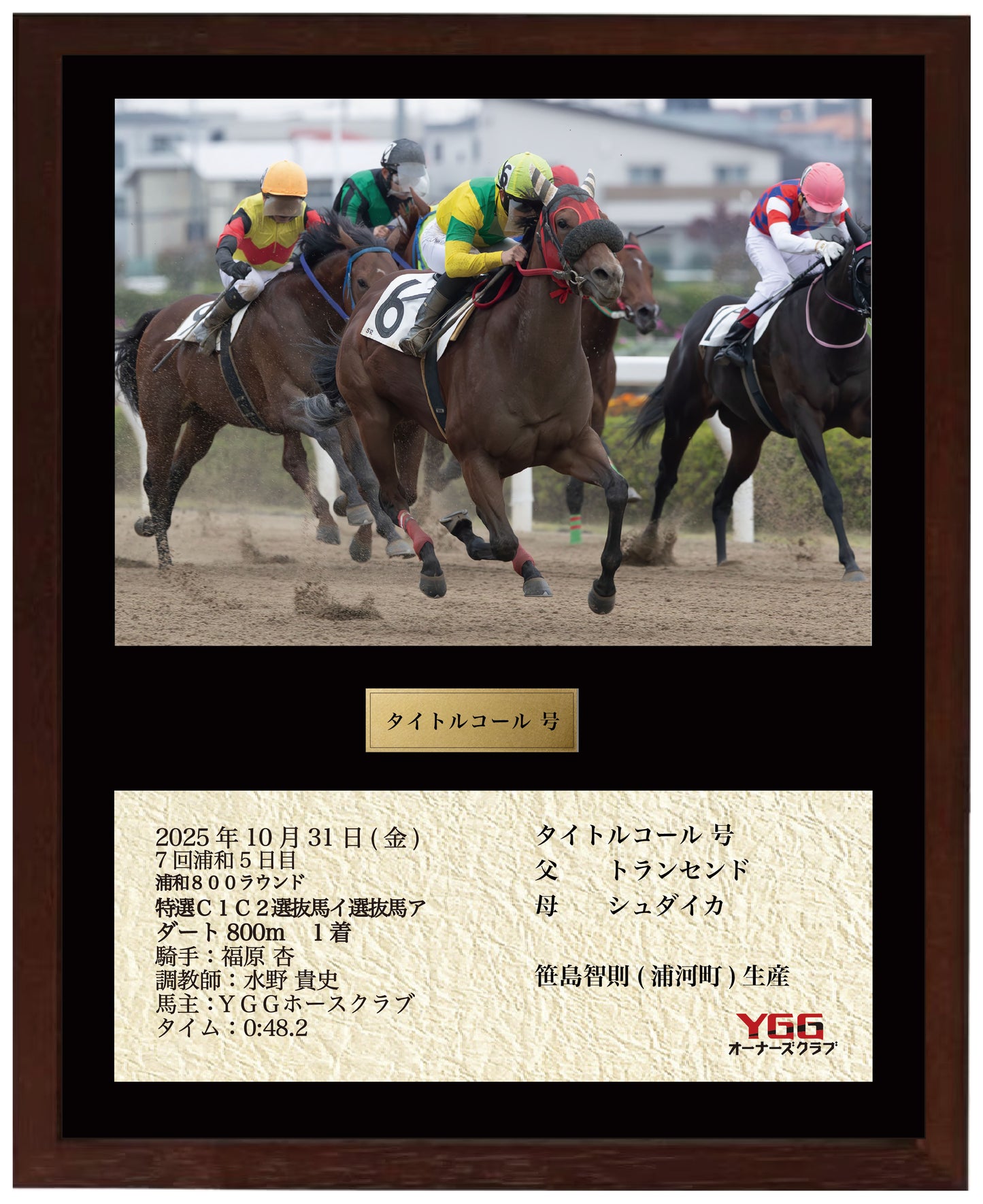 タイトルコール号「特選Ｃ１Ｃ２選抜馬イ選抜馬ア」勝利記念オリジナル額装