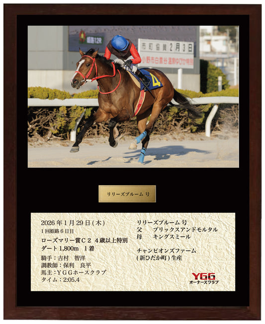 リリーズブルーム号「ローズマリー賞Ｃ２ ４歳以上特別」勝利記念オリジナル額装