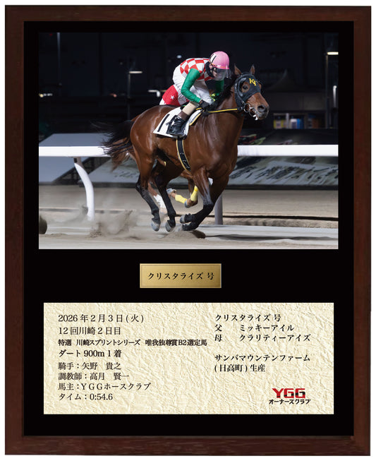 クリスタライズ号「特選　川崎スプリントシリーズ　唯我独尊賞B2選定馬」勝利記念オリジナル額装