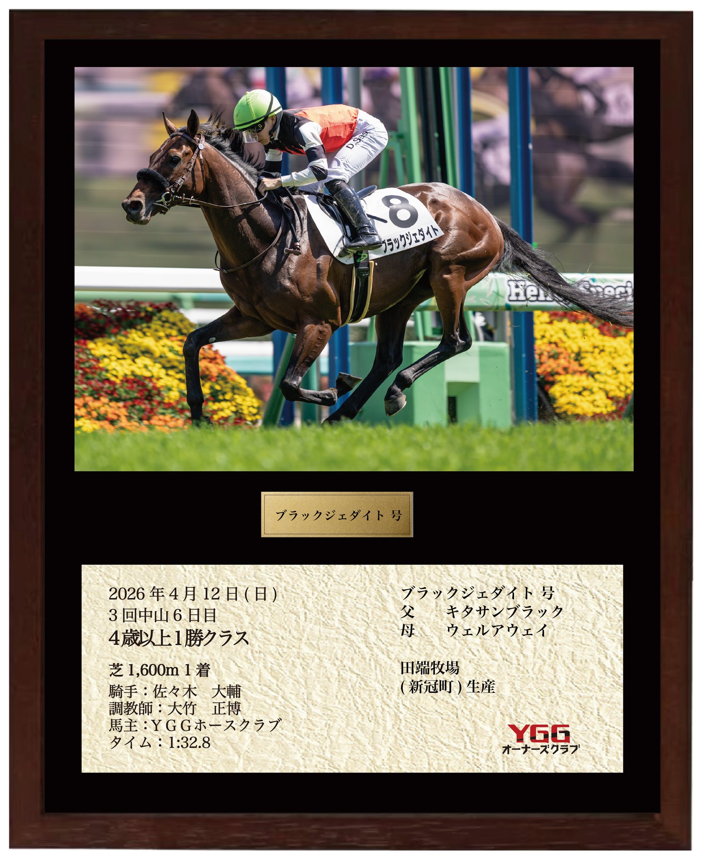ブラックジェダイト号「4歳以上1勝クラス」勝利記念オリジナル額装