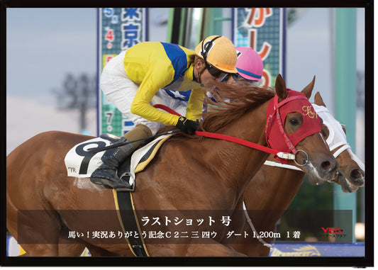 ラストショット号「馬い！実況ありがとう記念Ｃ２二 三 四ウ」勝利記念オリジナル写真プレート (コピー)